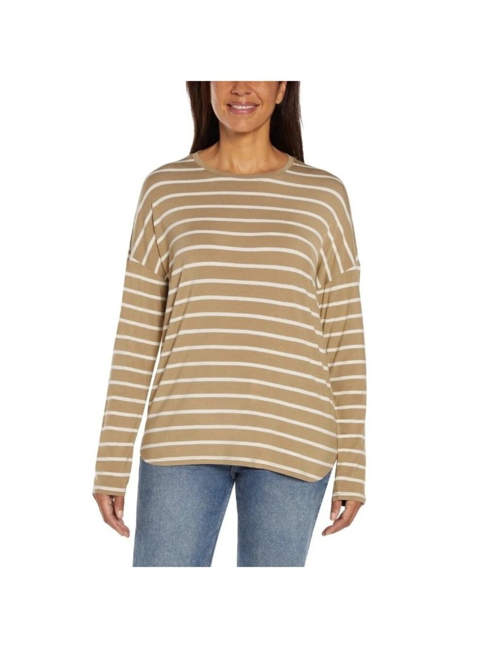 NWT Gap Women's M Tan  Striped Long Sleeve Shirt Pullover Crew neck  i2087
